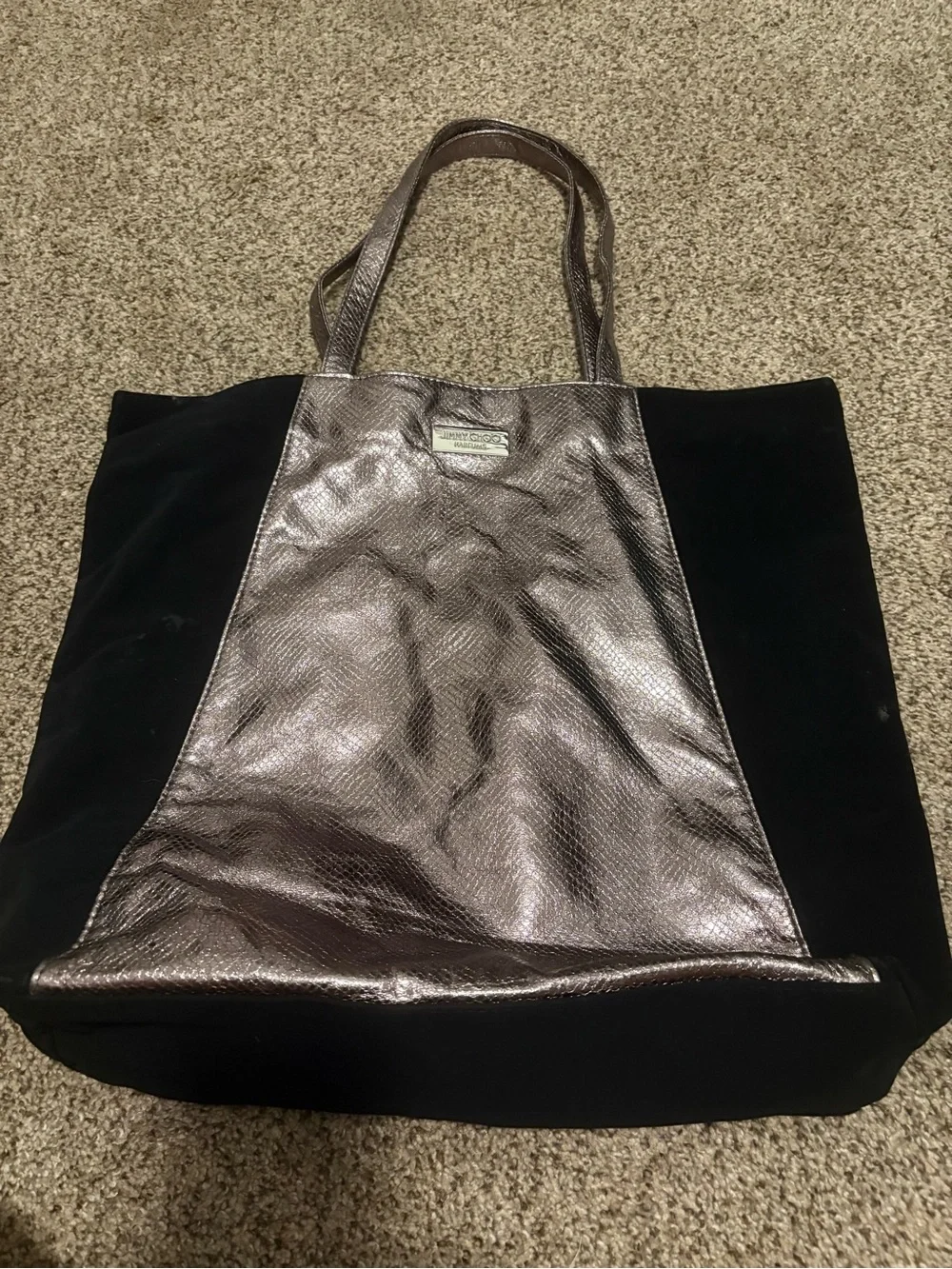 Jimmy Choo Metallic Pewter and Black Tote